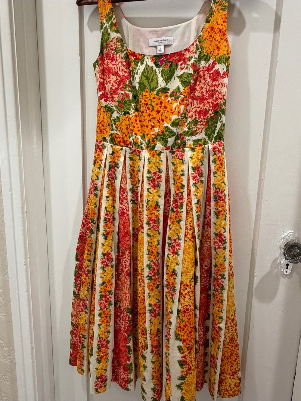 Isaac Mizrahi Yellow, Pink & Green Floral Midi Dress